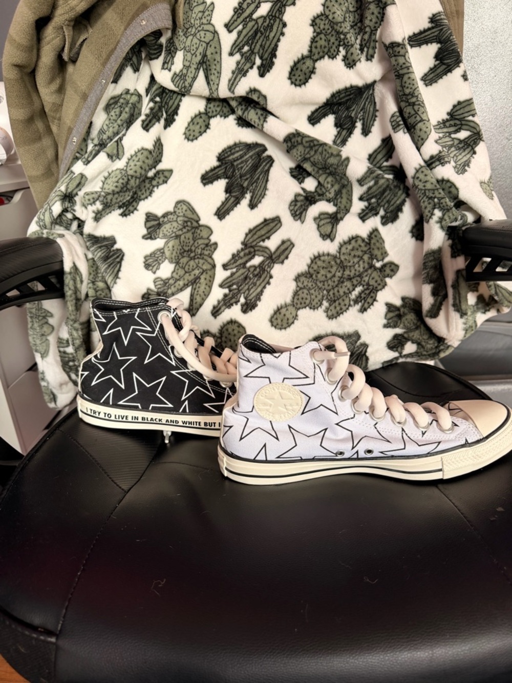 Converse High Top Star Print Sneakers - Black & White with Cream Laces